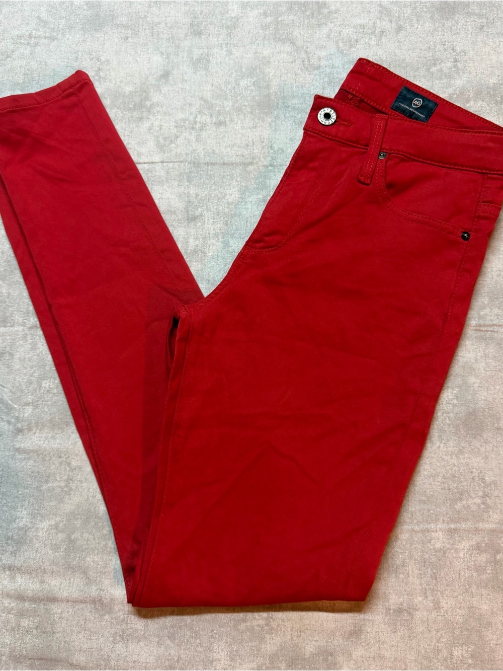 AG Adriano Goldschmied Women's Red The Farrah Skinny Denim High Rise Ankle